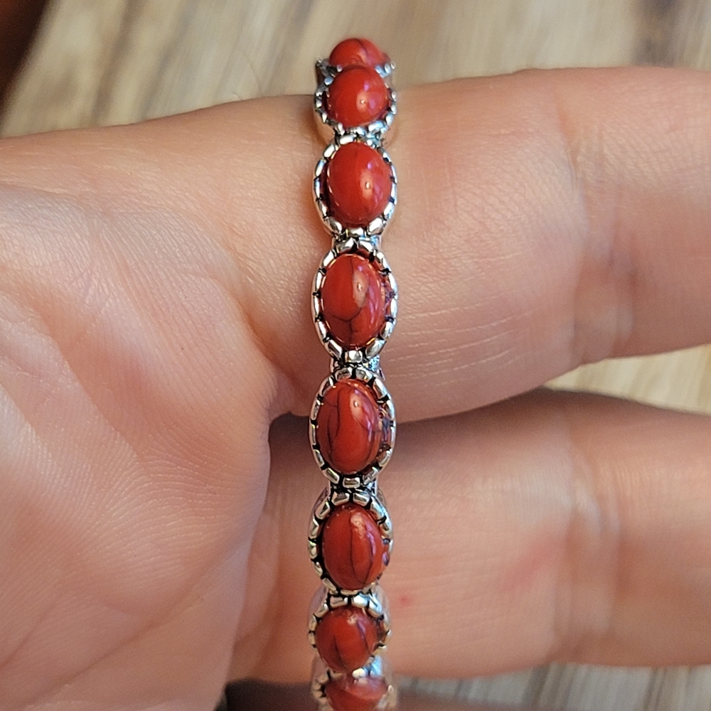 NEW Red Howlite Turquoise Stone Southwestern Boho Chic Elongated Hoop Earrings - Picture 6 of 7